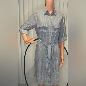 Jaclyn Smith Navy Striped Long Sleeve Dress